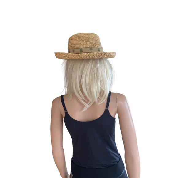 SCALA Wide Brim Straw Raffia Safari Hat S/M Unisex Palm Trees Pineapple Hat - Picture 2 of 15